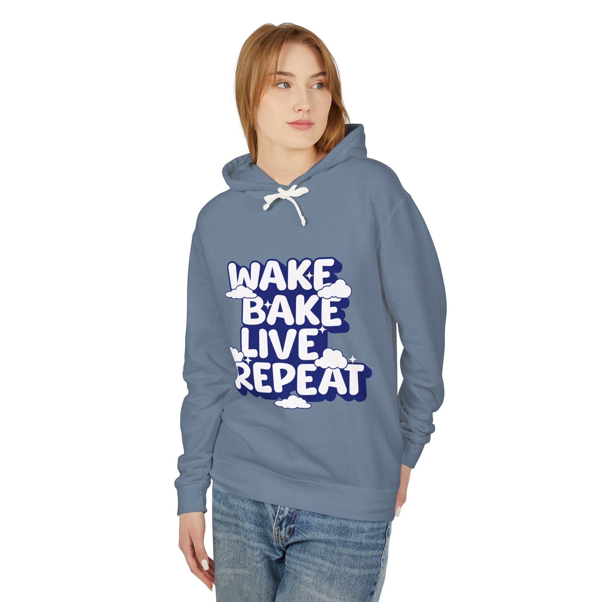 WAKE BAKE LIVE REPEAT - Unisex Lightweight Hooded Sweatshirt - Damned Threads